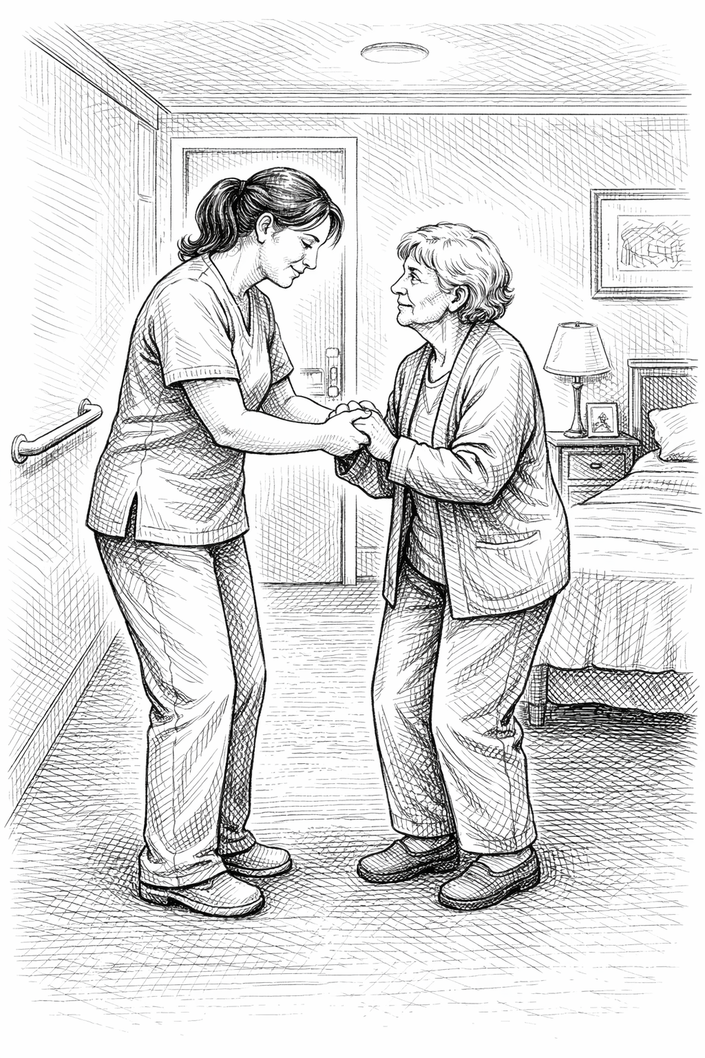 Caregiver assisting resident